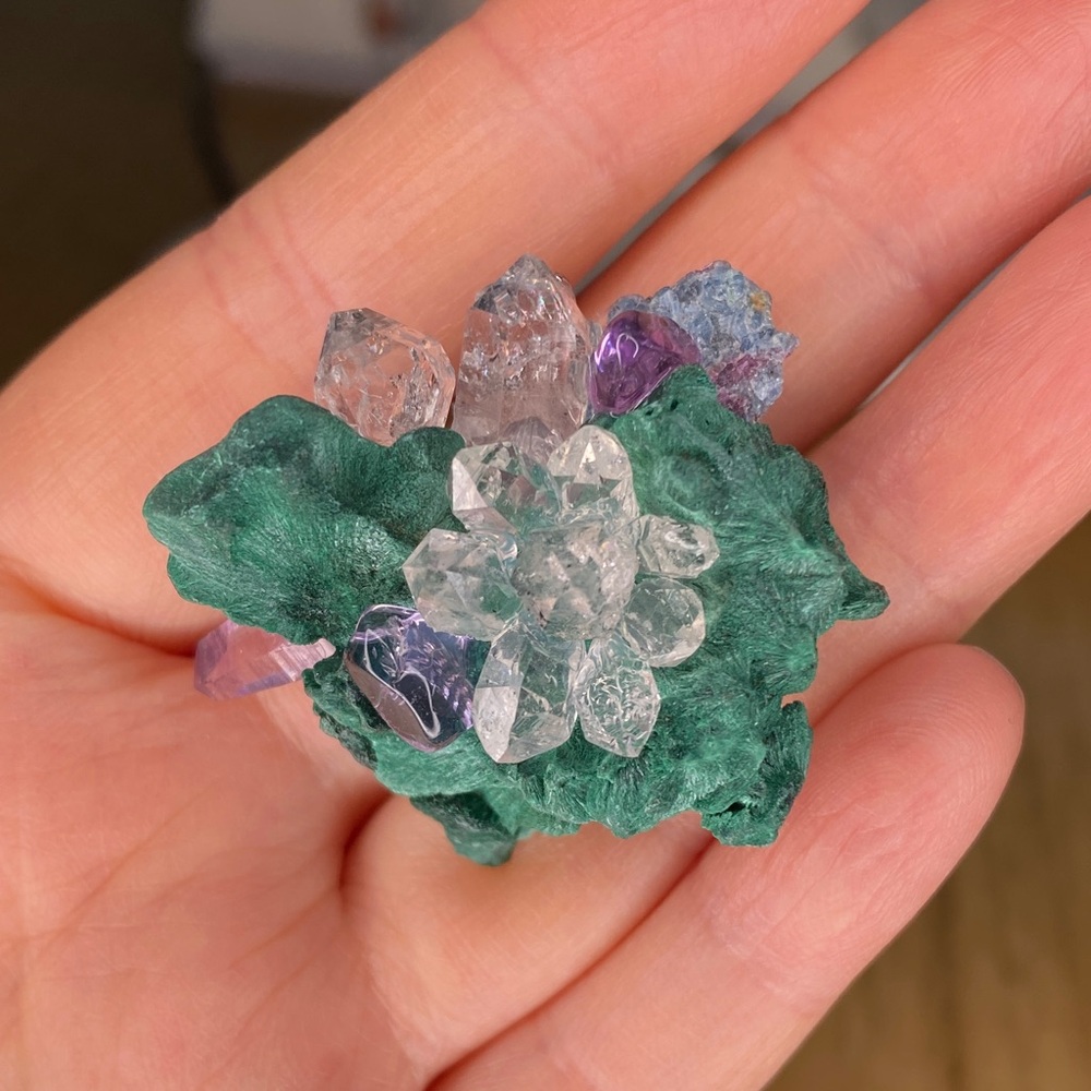 Green Crystal Cluster Statement Ring With Clear A… - image 4